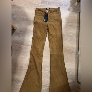 PAIGE High-Rise Suede Wide Leg Pants in Brown